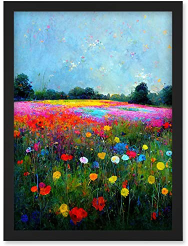 Doppelganger33 LTD Delicate Wildflower Meadow Abstract Colourful Modern Artwork Framed Wall Art Print A4