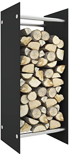Feuerholzständer Brennholzregal Feuerholzregal Kaminholzhalter Kaminholzständer Holzkorb Holzregal Kaminholzregal Schwarz 40x35x100 cm Hartglas
