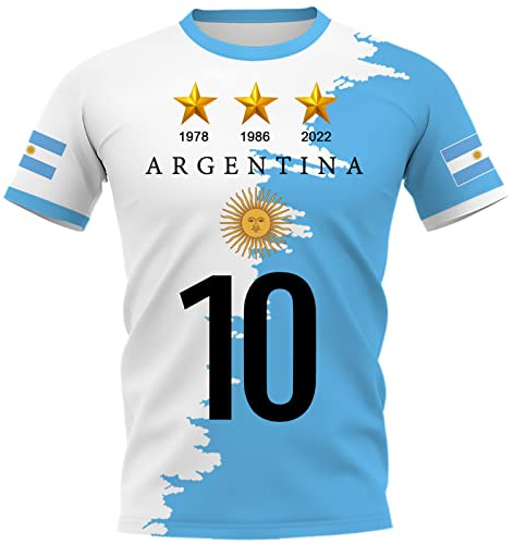 YuanDiann Argentina vinner minnes-t-shirts 3 stjärnor flaggtryck 2022 fotbolls-VM kortärmad rundhalströja för män och kvinnor