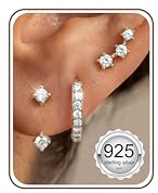 FIASASO 3 Pairs 925 Sterling Silver Hypoallergenic Earrings for Women Trendy - 14K Gold Plated Stud Hoop Cartilage Earrings Set Small Earring Stacks for Sensitive Ears Non Tarnish Dainty Silver Earring