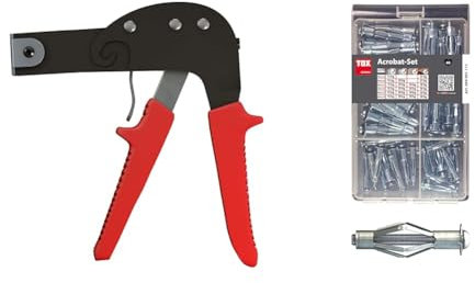 TOX Montagezange Acrobat Speed Plus – Zange für Metall-Hohlraumdübel – 03590094 & Metall-Hohlraumdübel-Sortiment Acrobat Set – Dübelset für Befestigungen in Gipskartonplatten – 60 Dübel – 094901111