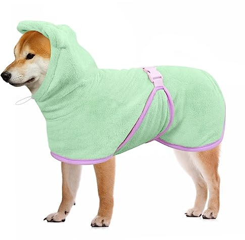 Mosucoirl Hund Bademantel Mantel,Haustierhandtuch Mikrofaser Hundebadetuch saugfahig Badetuch Hund Schnell Trocknend Verstellbar Hunde Bademantel Kapuze Baumwolle
