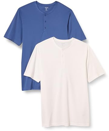 Amazon Essentials Men's Regular-Fit Short-Sleeved Quick-Dry Jersey Henley T-Shirt, Pack of 2, Blue/White, XL