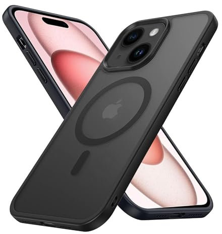 Cadorabo Hülle kompatibel mit Apple iPhone 15 Plus in SCHWARZ [Kompatibel mit MagSafe] Hybrid Matt Design Magnetisch Stoßfest Kratzfest mit Rundumschutz Case für Apple iPhone 15 Plus in Schwarz