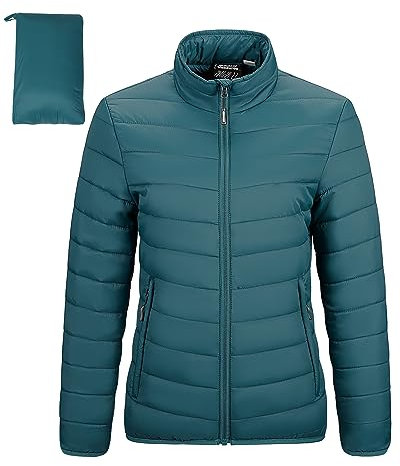 Outdoor Ventures Womens Winter Lightweight Jacket Warm Short Packable Puffer Jacket Transitional Padded Jacket Quilted Jacket for Ladies Lined for Hiking Travel, Cyan M