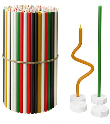 Bienenwachs kerzen für Zuhause - 100 schlanke Tropfenkerzen + 4 Halter, ganz natürlich für kirchliche Gebete, Hanukkah, Geburtstagskuchen, Weihnachten und Advent