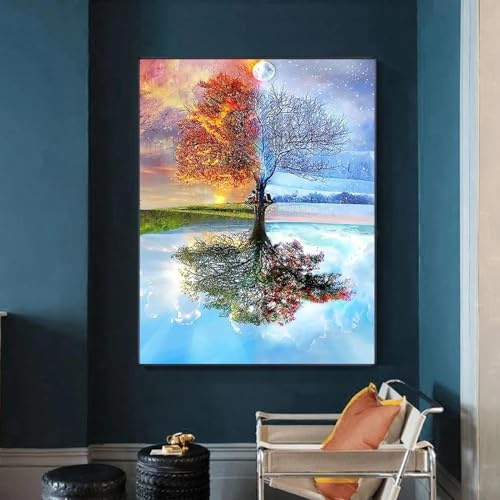 GELYX Vier-Jahreszeiten-Baum-Kunstdrucke, abstrakte nordische Wandgemälde, Poster, Wandkunst, Leinwanddrucke, Bild für Wohnzimmer, Heimdekoration, 70 x 100 cm, rahmenlos