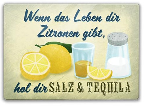Zitronen Schneidebrett mit Spruch hol Salz & Tequila ein motivierendes Küchenbrett für dein zu Hause mit lustigem Motiv