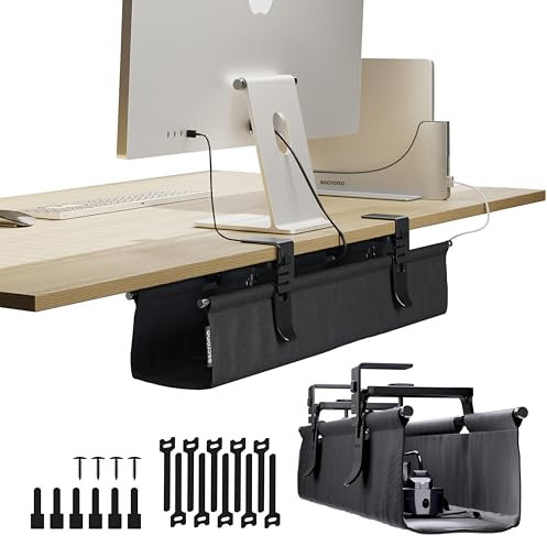 Ascrono CableCare, No Drill Under Desk Cable Management Tray Black 27.3, Desk Cord Organizer For Desk Wire Management, Clamp/Screw Mount Cable Tray upto 30kg for Cable Management Under Desk