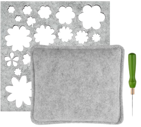 Anwangda Unterlage Zum Nadelfilzen, Nadelfilzpad Werkzeug Kit mit Filznadel und Blumen Schablone, Nadelfilzen Starterset Zubehör für Verschiedene Filzprojekte(Grau)