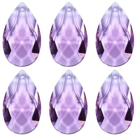 PATIKIL K9 Kristall Anhänger Tropfenperlen, 6er Pack 38mm Kronleuchter Prismen Teile Hängende Perlen DIY Lampe für Kunsthandwerk Dekoration, Hellviolett
