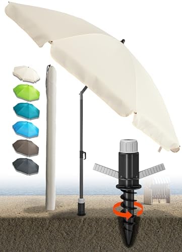 4smile Sonnenschirm Strand SunnyJoy, Beige - UPF 50+ Strandschirm Ø 180 cm, sicherer Sonnenschutz Strand, Strandschirm windfest stabil - Sonnenschirm mit Schutzhülle