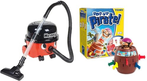 Casdon Henry & Hetty Toys - Henry Vacuum Cleaner - Red Vacuum Cleaning Toy with Real Function & TOMY Pop Up Pirate Classic Children's Action Board Game, Family and Preschool Kids Game