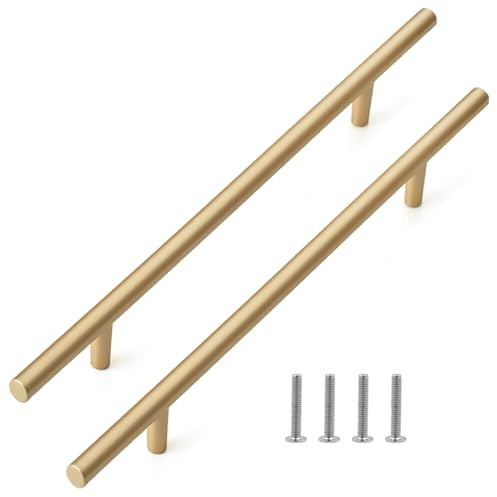 Fatiya Lot de 2 Poignées d'Armoire de Cuisine de 246 mm de Long en Alliage d'Aluminium, Espacement des Trous 195 mm, Poignées de Porte pour Tiroir, Commode, Placard, Armoire, Meuble, Doré