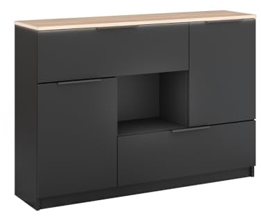 Vicco Kommode Betti, Anthrazit, 120 x 83.6 cm 2X Tür, 2X Schublade und 1x offenes Fache
