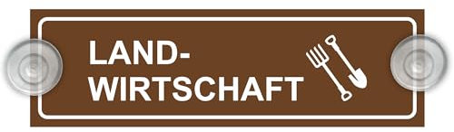 Indigos UG - Schild Landwirtschaft - braun - 20 x 6 cm - Saugnapfschild - Aluverbund - Innenbefestigung für Ihr Auto - UV-Beständig - Einsatzschild - Hinweisschild - Warnschild