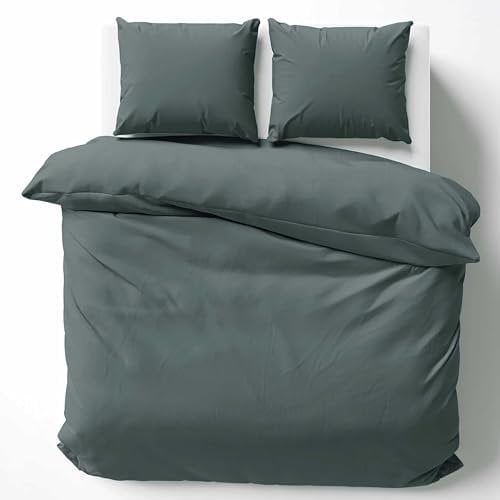 Cotton Castle Bettwäsche Bettgarnitur Bettbezug 100% Baumwolle 135x200 155x220 200x200 200x220, Farbe:Dunkelgrau, Größe:200 x 220 cm