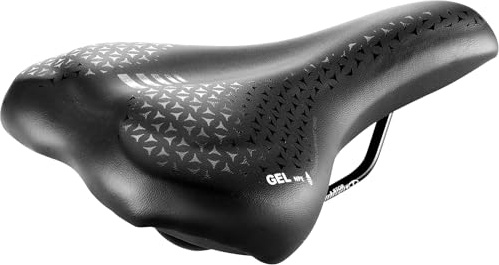 Selle Montegrappa Asola 6200 en gel de vélo pour vélo de ville, couleur noire, couverture en simili cuir