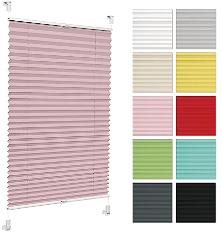 Plissee ohne Bohren 50 cm x 200 cm - Rosa - Plissee klemmfix, Rollos für Fenster ohne Bohren, Jalousien Fenster für innen, Raffrollo, Fenster plissee