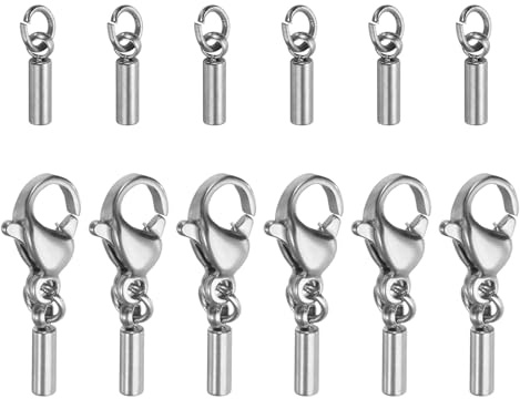sourcing map 6pcs Cord End Cap 1mm ID Lobster Claw Clasp End Caps Stainless Steel for DIY Bracelets Necklaces, Silver Tone