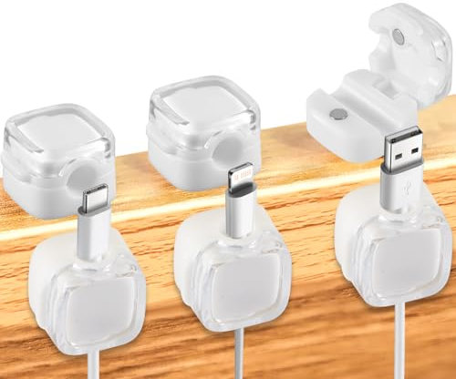 6pcs Magnetic Cord Organizer Clips, Self Adhesive Holder Desk Cable Management Cord Organizer Phone Charger Wire Holder Desk Clips for Home Wall Office (White)