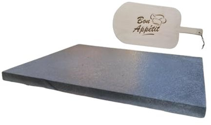Baking Pizza Stone with Wooden Pizza Peel | Lava Stone for Multi-Purpose Oven & BBQ, Grill | 100% Natural Volcanic Stone | Natural Heat Retention (Rectangular (2x30x40cm))
