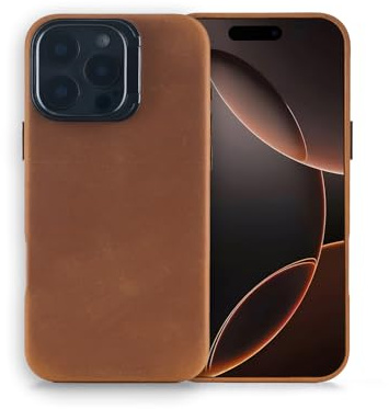 Synchro Bands Magnetisch Hülle Für iPhone 16 Pro Max Leder mit MagSafe, Eingebauter Ständer - Vintage Hülle aus Vollnarbigem Crazy Horse Rindsleder mit Schützender Weicher Innenauskleidung - 6,9 Zoll