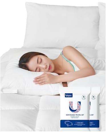 USTEL Hotel Bettwäsche - Große 230x200cm Einweg-Bettlaken mit 2 Kissenbezügen - Perfekt für Reisen und längere Aufenthalte - Weiche, atmungsaktive und hygienische Bettwäsche (2)