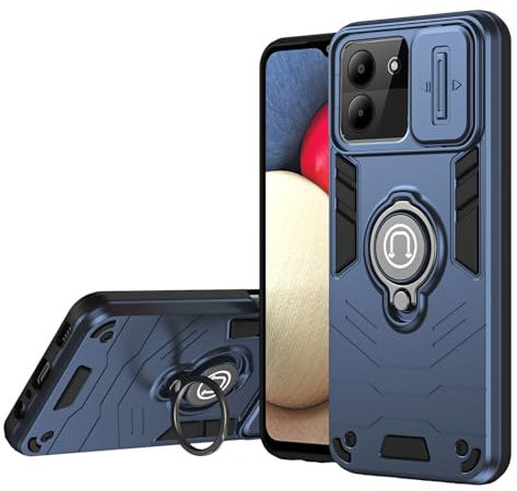 ILING Hülle für ZTE Blade A34 / ZTE Blade A54, Ultradünne Matte Textur Harte PC Stoßfeste Rüstung Handyhülle, Silikon TPU Bumper Schutzhülle mit Ring Ständer und Kameraschutz (Blau)