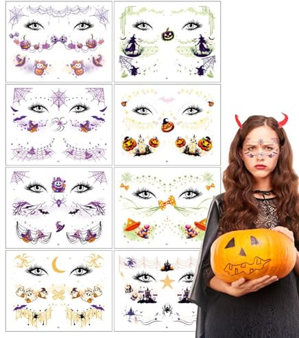 Nankoyal Halloween-Aufkleber für Kinder, Halloween-Aufkleberbögen | Prank Makeup Temporäre Aufkleber für Gesicht,Gruselige Halloween-Aufkleber, Halloween-Gesichts-Make-up, niedliche