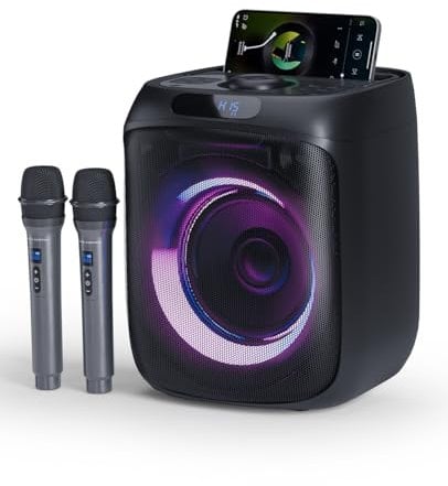 400W Karaoke Con Microfono Professionale, Cassa Karaoke Portatile Con 2 Microfoni Wireless, Sistema PA Con Luci LED, Supporta Bluetooth/TF/USB/AUX/FM/TWS Per Feste e Adulti
