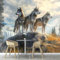 Wolf Auf Dem Stein Wasserfall Fototapete， Tier Fototapeten Wandbild,Tapeten Moderne Wandtapete Wand Schlafzimmer Wohnzimmer Dekoration 350× 256 cm