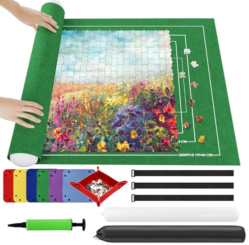 Ainiv Puzzlematte Puzzlerolle Aufbewahrungrolle, Puzzle Roll Storage Mat, Tragbare Puzzles Matte Puzzleunterlage Jigsaw Mat Teppich für bis zu 3000 Teile Puzzelteppich Mat Aufbewahrung mit 6 Sortierer