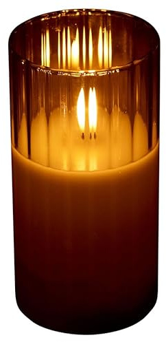URBNLIVING LED Flameless Battery Operated Candle Light in Grey Pillar Glass Jar Realistic Flickering Table Decor Ornament with Three Settings Functions Available in Sizes H15cm
