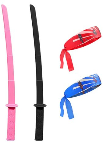 CHROMACRAFT 2 Pièces Épée Télescopique Katana Noir Et 2 Pièces Bandeaux De Samouraï, Accessoires De Jeu De Rôle, Jouets pour Enfants, Accessoires De Déguisement De Fête Créatifs