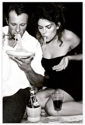 LITGY Poster auf Leinwand, Motiv: Schöne Frauen, die Spaghetti essen, Schlafzimmer-Dekor, Sportlandschaft, Büro, Raumdekoration, Geschenk, ungerahmt, 30 x 45 cm