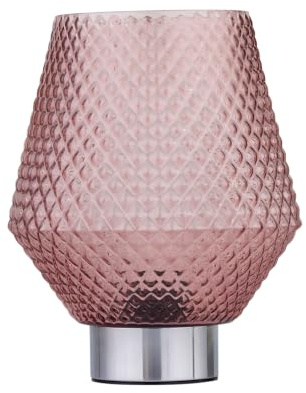 Porter - Battery Operated Chrome Lamp with Pink Textured Glass