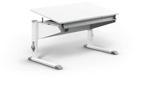 Moll Bandit Kinderschreibtisch höhenverstellbar | mitwachsend, ergonomisch & neigbar für aufrechtes Sitzen | ideal für Schulkinder | Schreibtisch weiß optional mit Schublade | Made in Germany