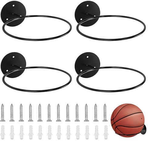 UESDU 4 Pcs Wall Mounted Ball Holder, Ball Wall Storage Metal Football Holder Ball Display Holder Basketball Football Stand for Wall Volleyball Rugby