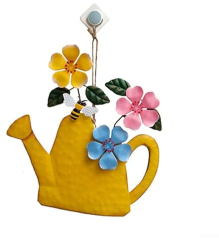 Arrosoir mural en forme de fleur tridimensionnelle, décoration murale en métal, pour extérieur, intérieur, patio, porche, clôture (jaune)