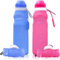 Pesoncarl 2Pcs Collapsible Water Bottle 600ml Silicone Foldable Water Bottle with Keyring & Dustproof Cap Leakproof Portable for Sports, Camping, Hiking, Outdoor, sports
