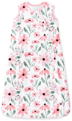 Yoofoss Gigoteuse matelassée sans Manches avec Fermeture éclair Diagonale 2,5 tog, Motif Fleur Rose - XL