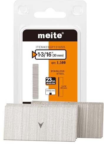 meite Chiodi senza testa in acciaio inox 304, 23 gauge, 3,5 cm, micro 23 GA, per pistole per unghie, per finiture, artigianato e lavorazione del legno (1.500 pezzi)