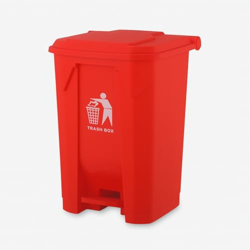 DUAS 30/50/80L Pedal Bin – Large Recycling & Rubbish Dustbin for Kitchen, Home & Office – Durable Plastic Waste Trash Bin with Foot Pedal & Lid (Red, 30L)