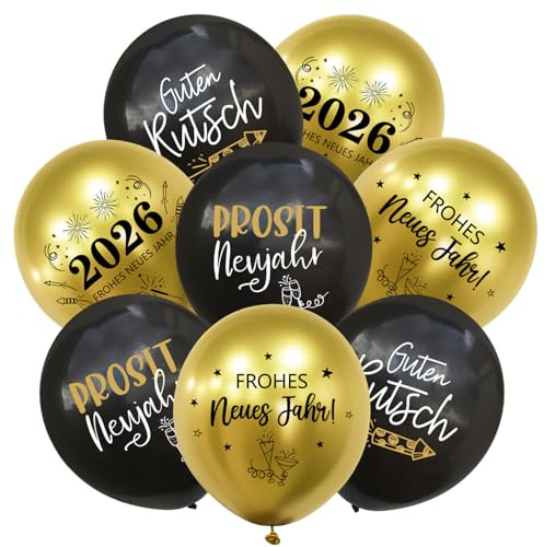 32 Stück Silvester Deko Luftballons 2026 Schwarz Gold, Latexballons Set Happy New Year, Silvesterdeko Ballon Guten Rutsch, Neujahrsdeko für Neujahr Party Silvesterparty Frohes neues Jahr