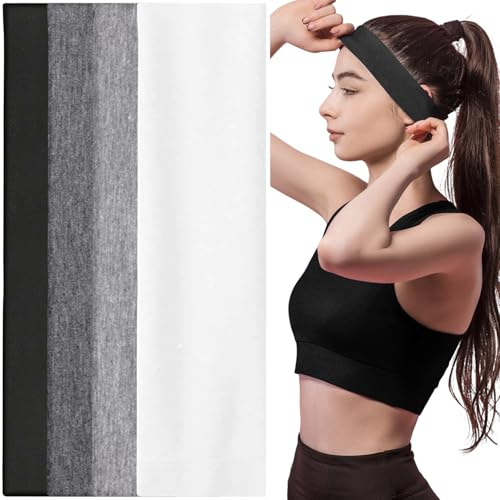4er-Pack Turban-Stirnbänder, Vintage Breite Haarbänder, Elastische Damen-Haarbänder aus Weichem Stretchstoff für Make-up, Yoga, Laufen (Schwarz, Weiß, Hellgrau, Dunkelgrau)