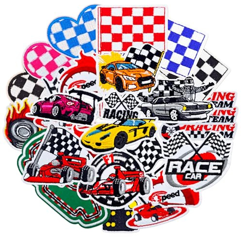 Puideon 25PCS Race Car Iron on Patches,F1 Fashion Embroidered Applique,Motorcycle Patches Race Patch for Clothes,Hat, Backpack, Jeans, Jacket