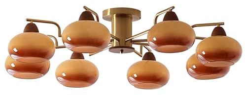 KCO Lámpara de techo Sputnik con 8 luces de globo de cristal dorado Sputnik, lámpara de techo semiempotrada de mediados de siglo para pasillo dormitorio