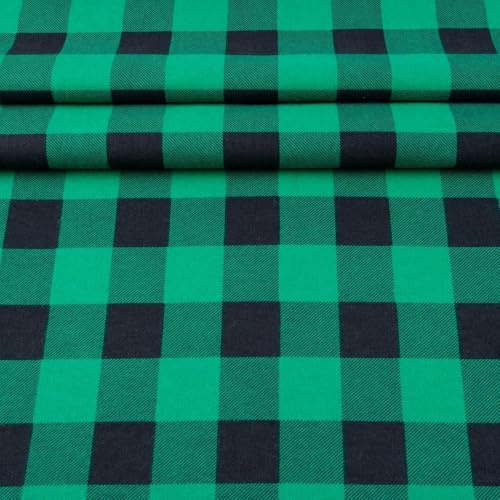 Fabreco Flanell Meterware – 3M x 150cm - Karo, Baumwollstoff, 1lfm, Stoffbreite 150 cm - Grün K2