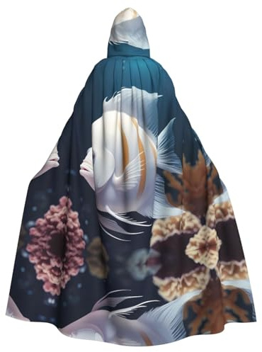 WHJDPP Der weiße tropische Fisch-Umhang mit Kapuze für Erwachsene ist ein super großer, bequemer und langlebiger Halloween-Kapuzenponcho